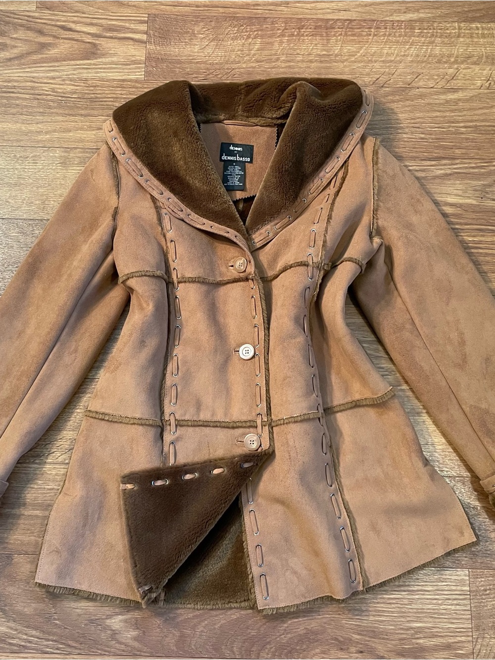 Vintage Dennis Basso Penny Lane Coat Faux Fur Trim Y2K Boho Hippie Size Small